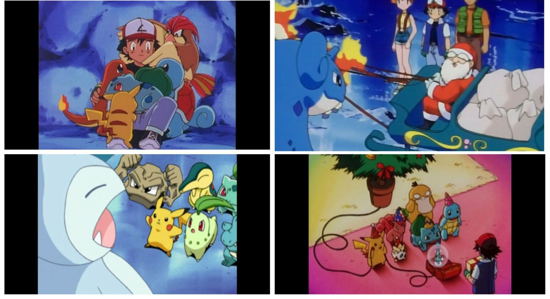 An image from each Pokemon holiday episode from the original and Chronicles (image via Sportskeeda)