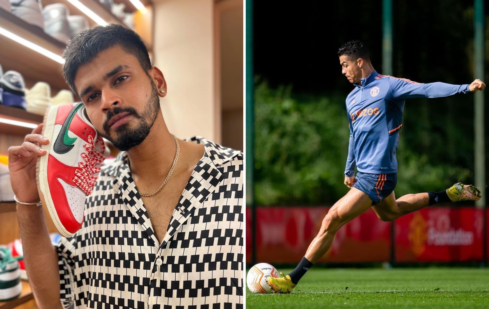 Shreyas Iyer (L) and Cristiano Ronaldo (R). (Pics: Instagram)