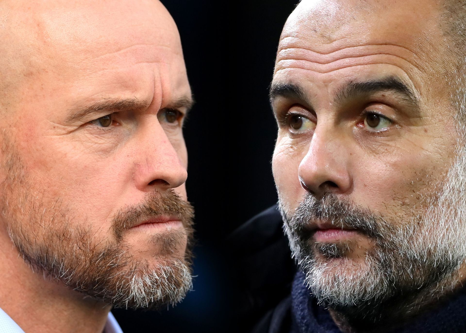 Guardiola (right) isn't surprised by Ten Hag's side's rise.