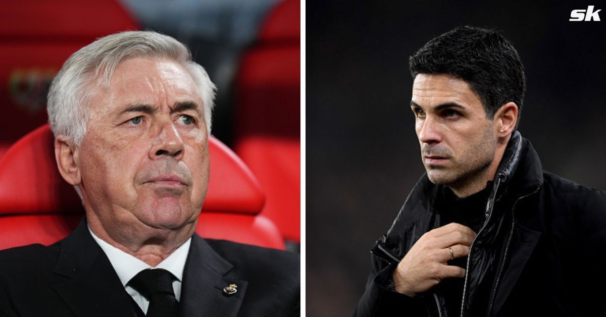 [L-to-R] Carlo Ancelotti and Mikel Arteta.