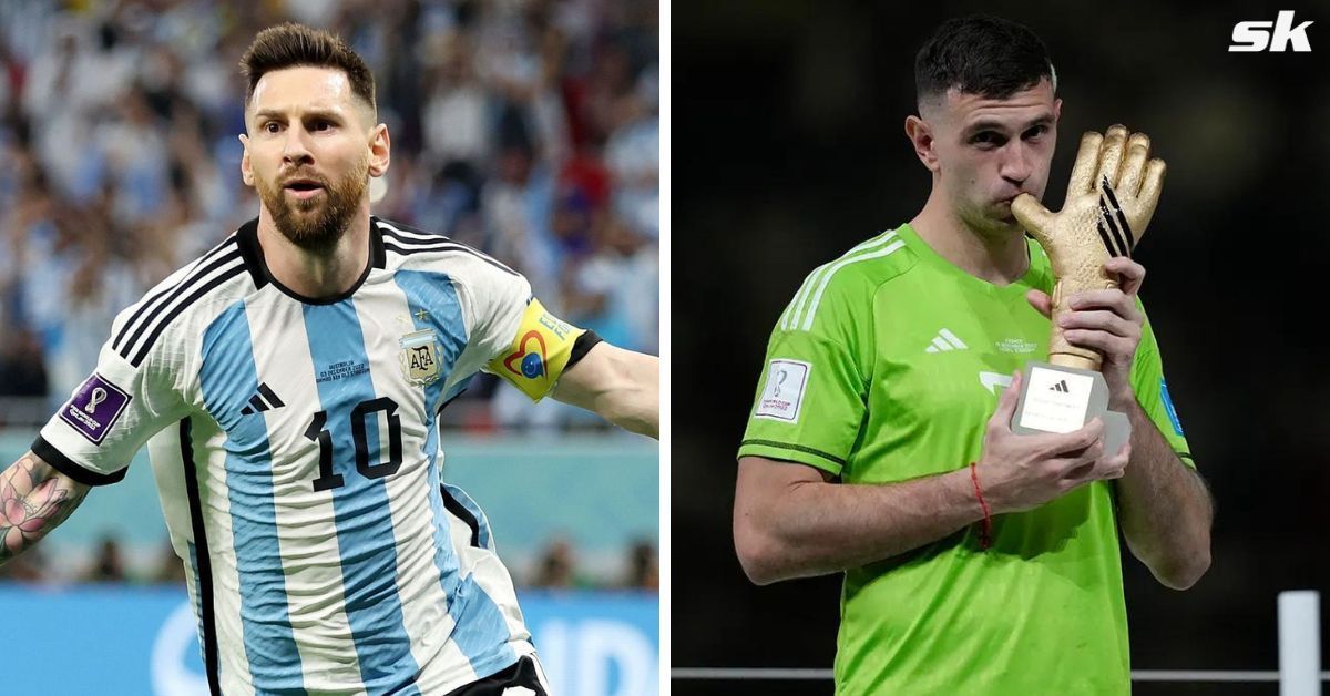Lionel Messi (left) and Emiliano Martinez (right)