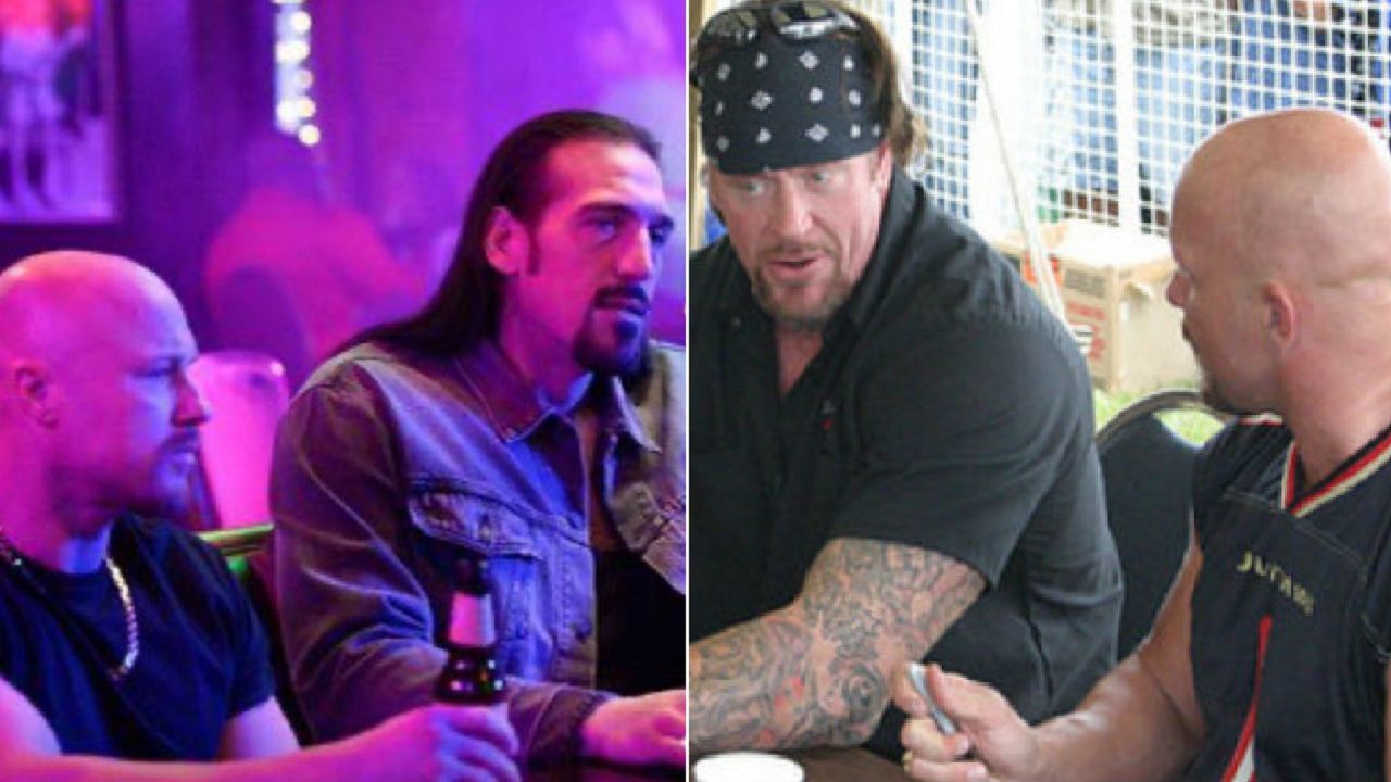 The Undertaker and Stone Cold on Young Rock (left) and in real life (right)