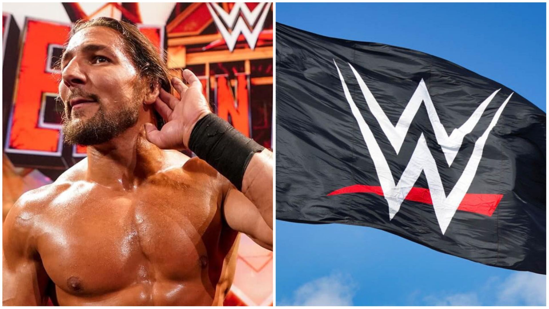 SmackDown Superstar Madcap Moss (Left), WWE logo (Right)