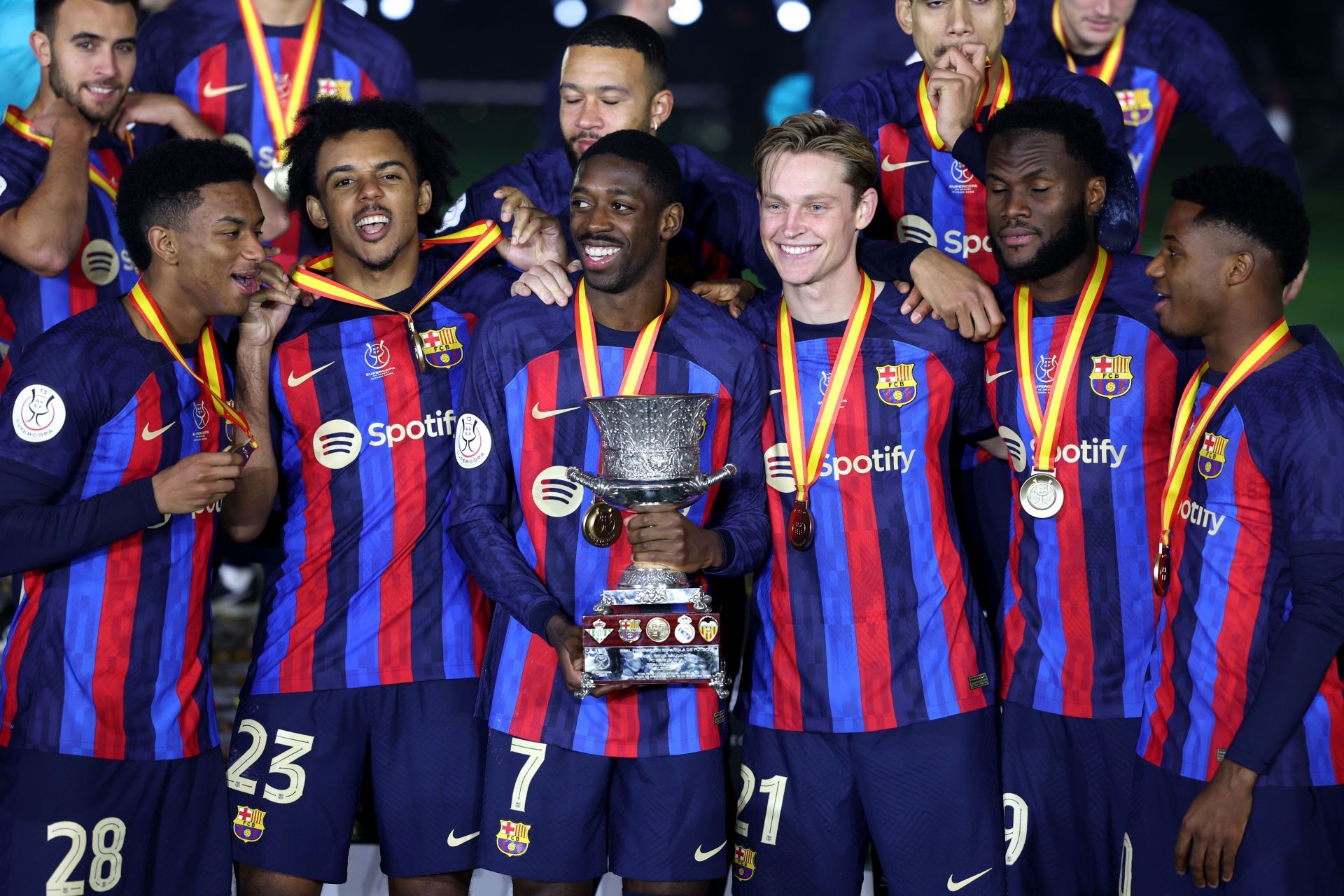 Blaugrana stars celebrating their Super Cup triumph