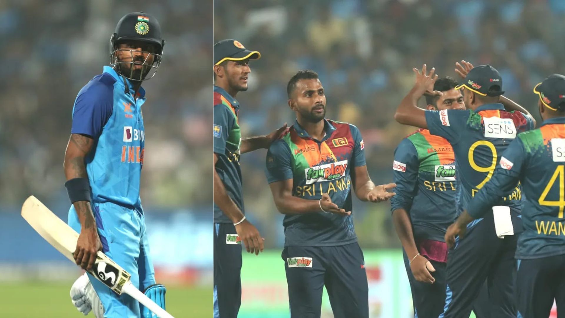 Chamika Karunaratne (R) celebrating after picking the wicket of Hardik Pandya (P.C.:BCCI)