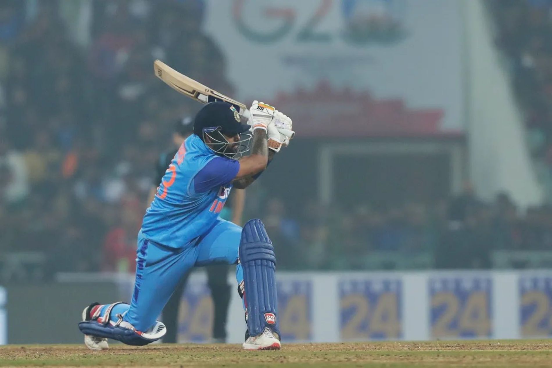 Team India batter Suryakumar Yadav made an unbeaten 26 on a tough batting surface. Pic: BCCI