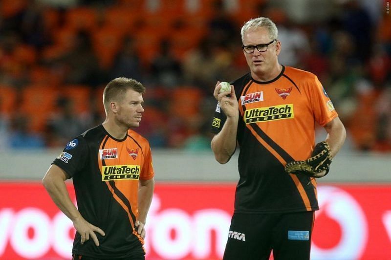 Tom Moody (right) with David Warner. Pic: SRH