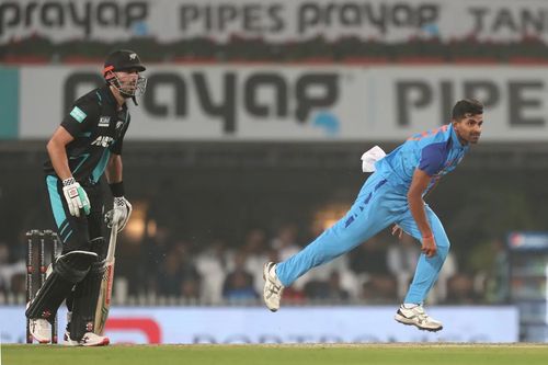 Shivam Mavi was introduced into the attack in the 14th over of New Zealand's innings. [P/C: BCCI]