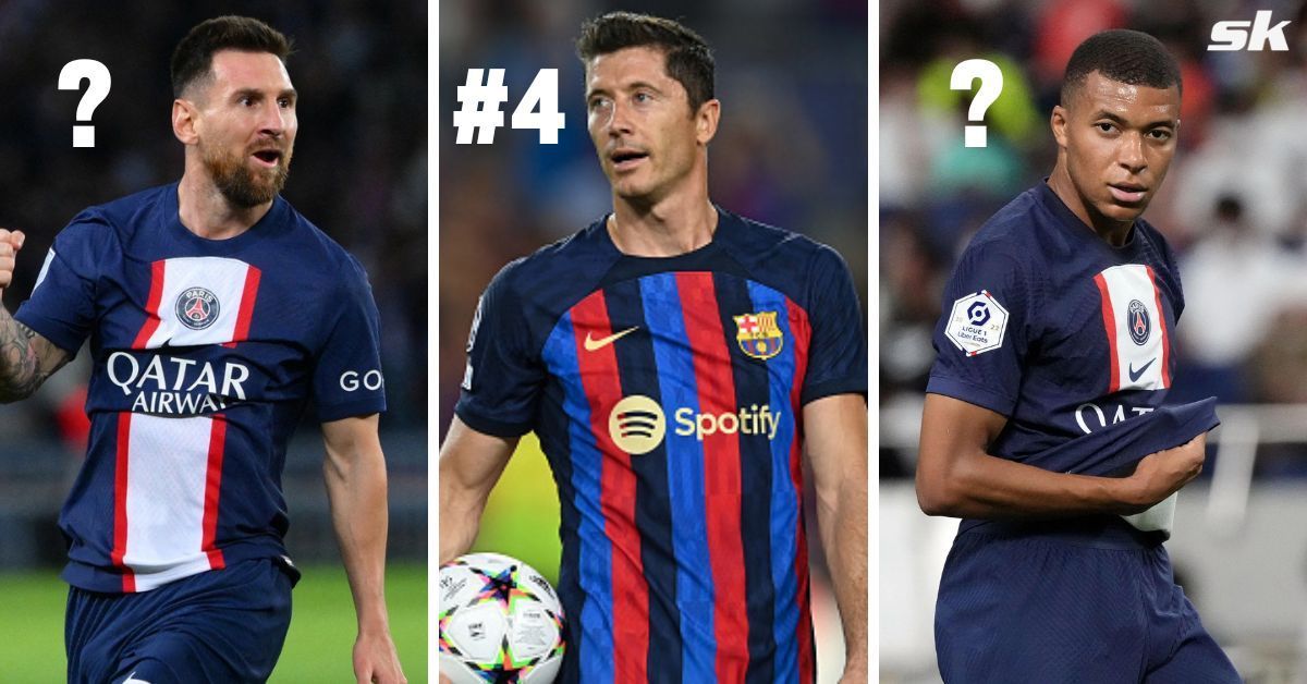 Lionel Messi (left), Robert Lewandowski (center) and Kylian Mbappe (right)