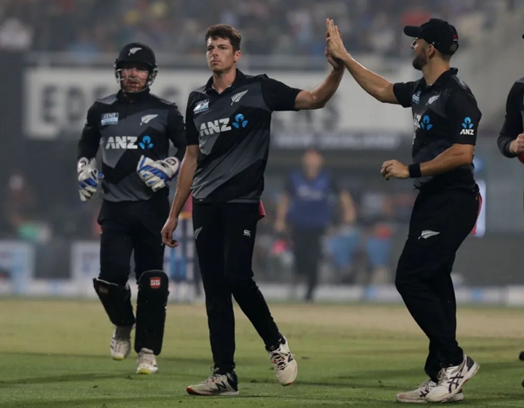 Mitchell Santner celebrating a wicket against India in the 3rd T20I [Pic Credit: BCCI]