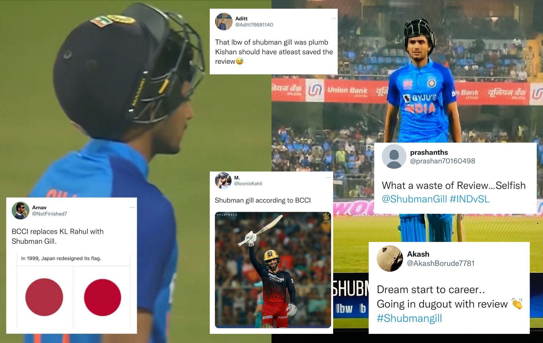 Shubman Gill scored 7 runs off 5 balls on his T20I debut. (Pics: Twitter/Disney+Hotstar)