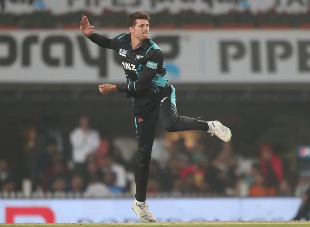 Mitchell Santner in action during the first T20I [Pic Credit: BCCI]