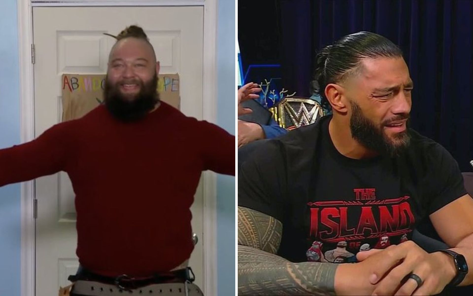 Bray Wyatt (left); Roman Reigns (right)