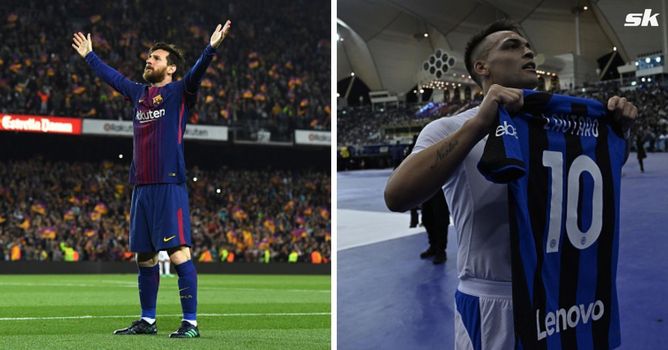 Lautaro Martinez copies Lionel Messi's celebration after scoring in the Supercoppa Italiana
