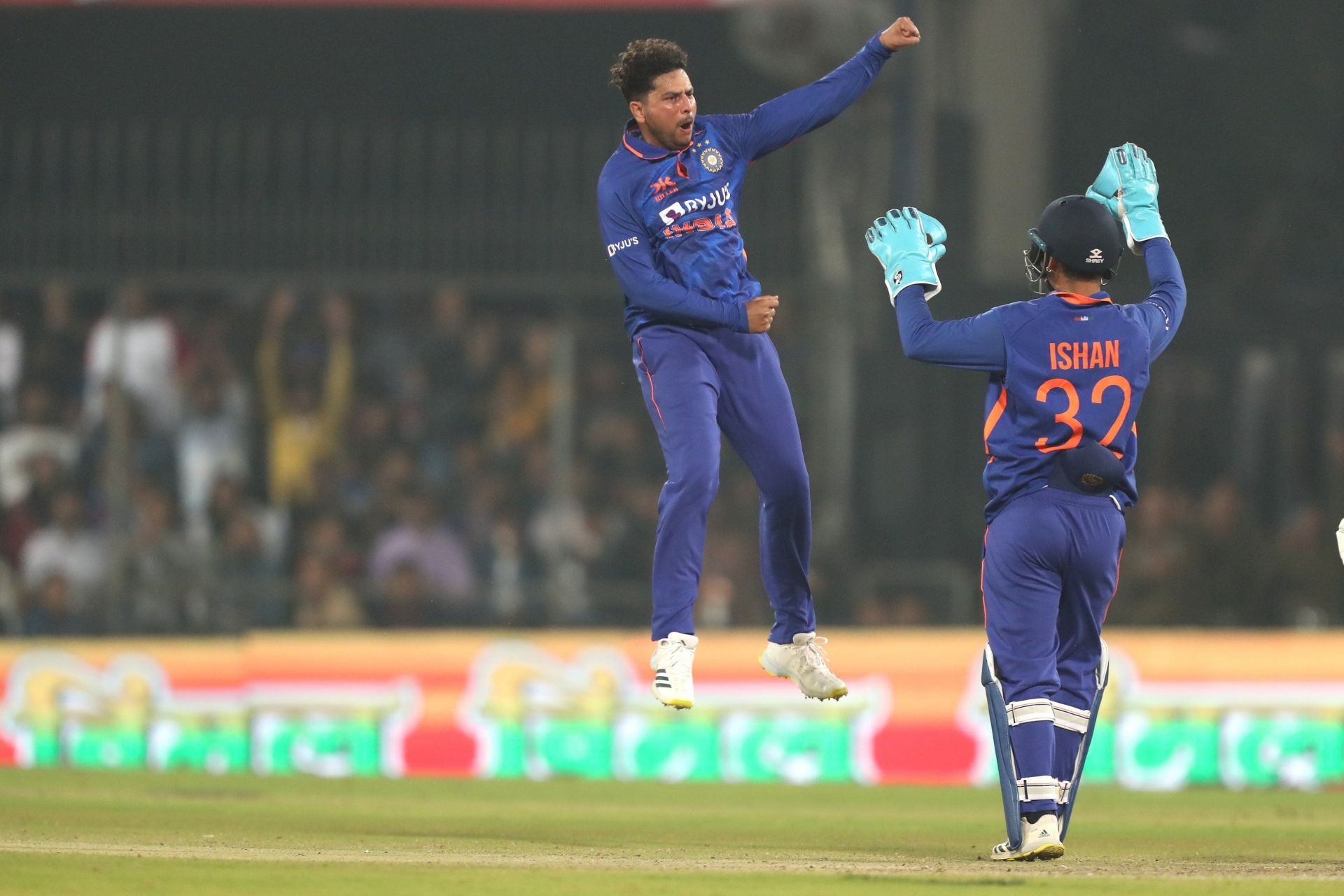 Kuldeep Yadav celebrates a wicket. (Credits: Twitter)