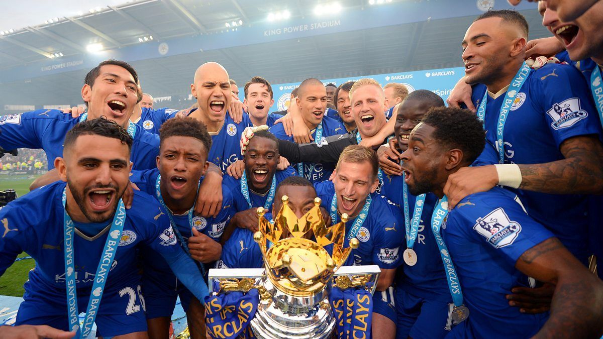 Leicester City F.C. Lifting the Premiere League Trophy