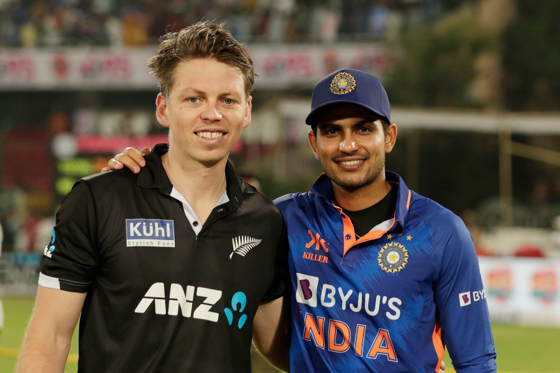 Michael Bracewell (L) and Shubman Gill (R) [Pic Credit: BCCI]