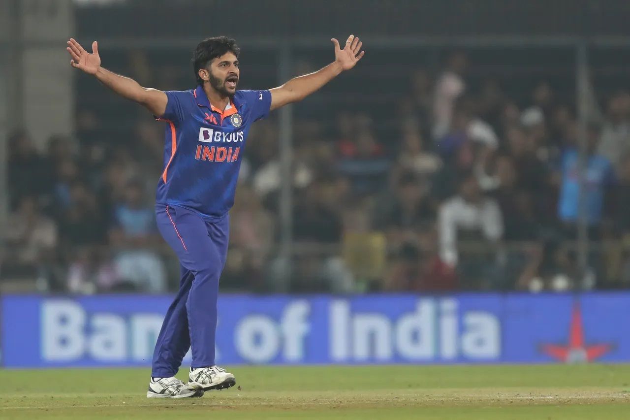 Shardul Thakur struck telling blows during New Zealand&#039;s run chase. [P/C: BCCI]