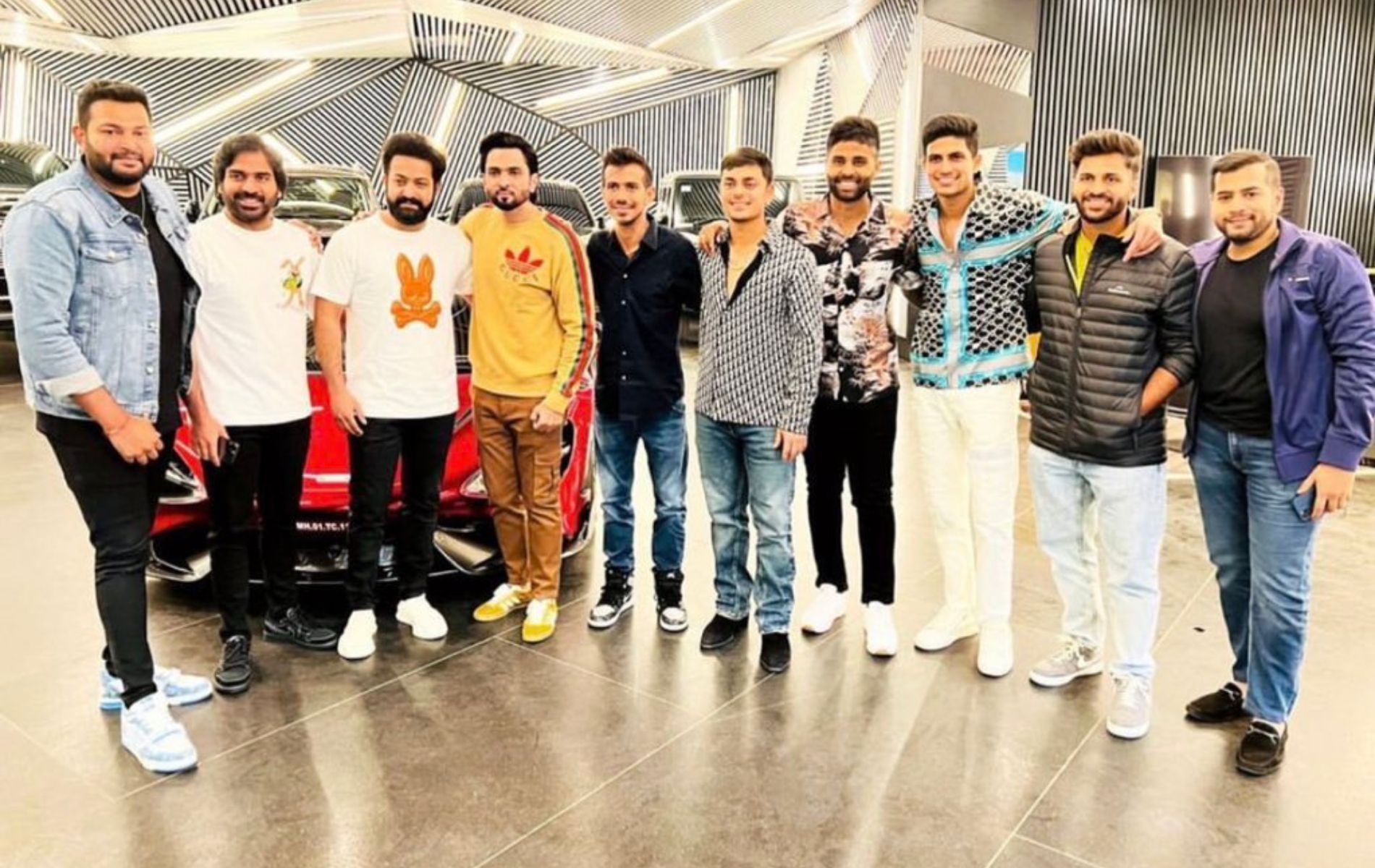 Members of the Indian cricket team met Jr NTR in Hyderabad on Monday. (Pic: Twitter)