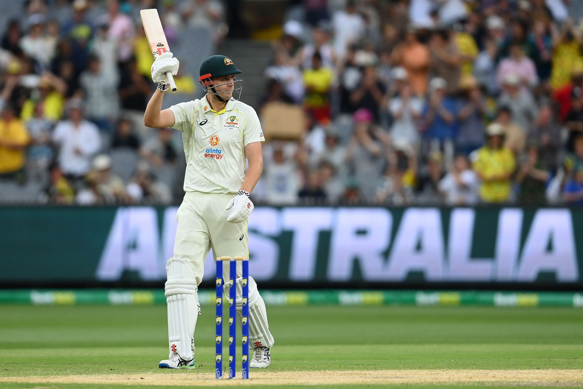 Cameron Green acknowledges his fifty at the MCG. (Credits: Getty)