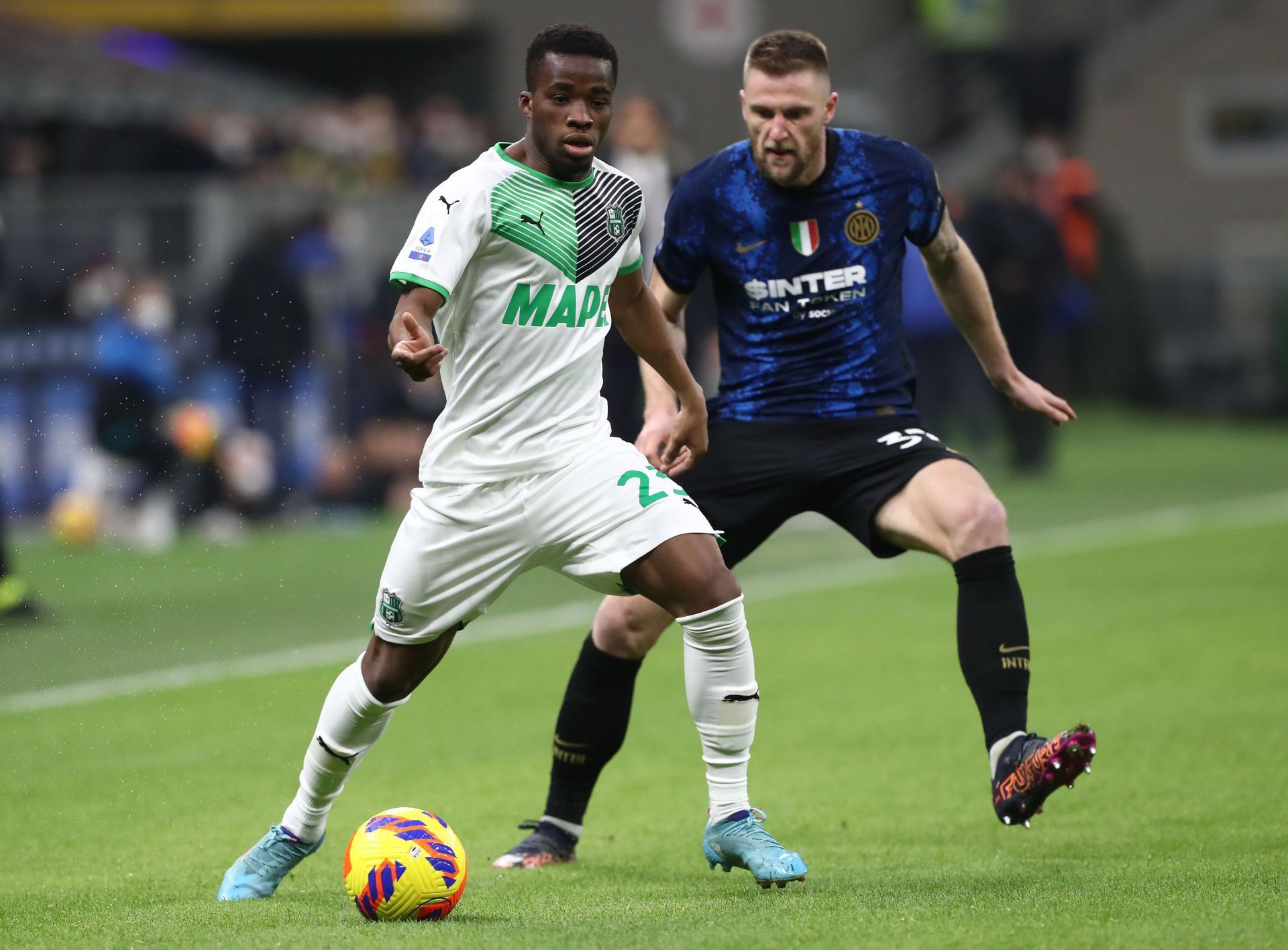 Milan Skriniar (right) is wanted at the Parc des Princes.