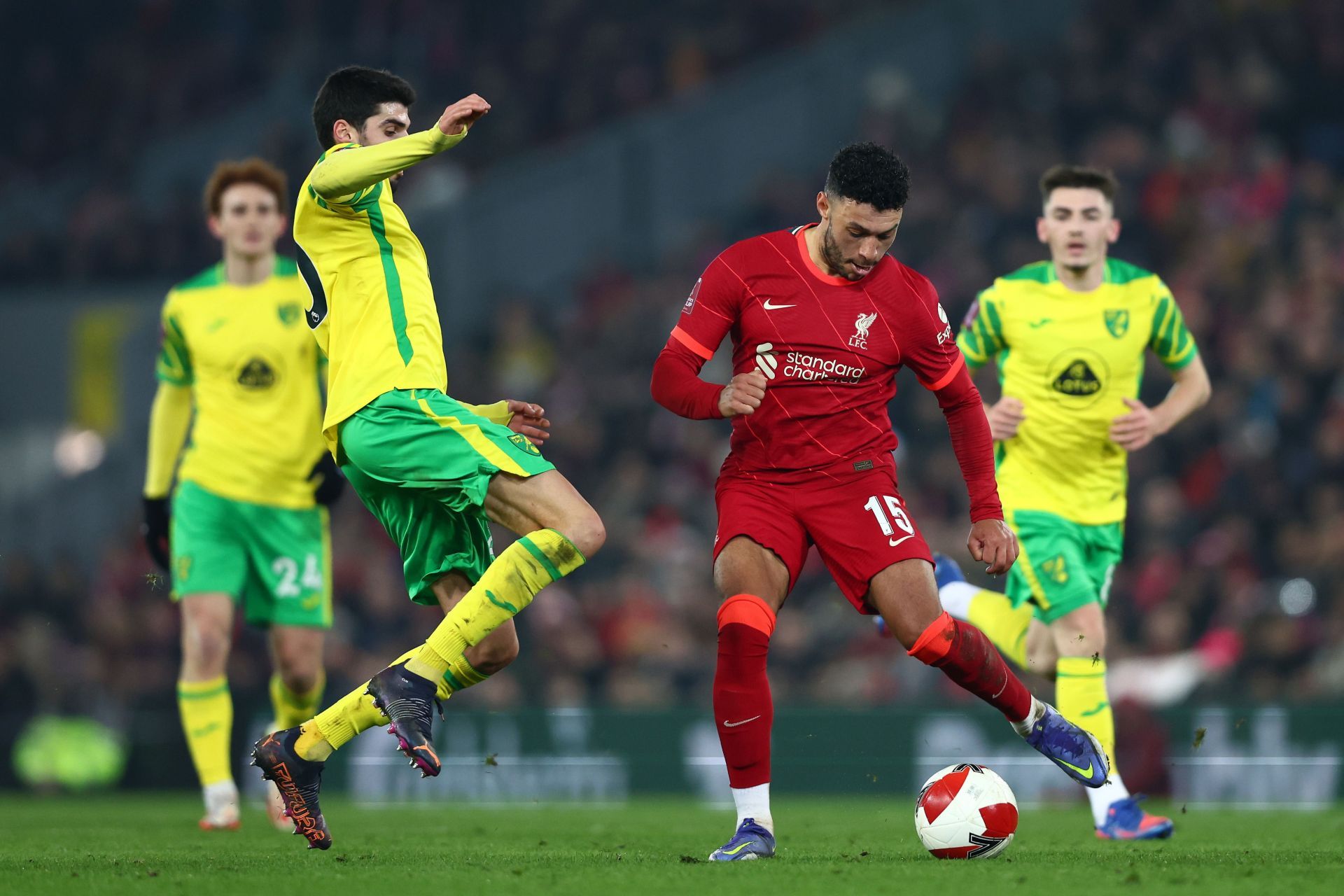 Alex Oxlade-Chamberlain in action against Norwich City: The Emirates FA Cup Fifth Round