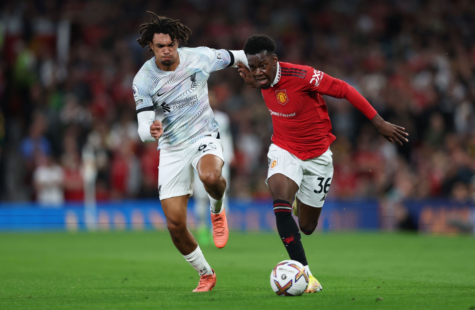 Anthony Elanga (right) has struggled for chances with Manchester United this season.