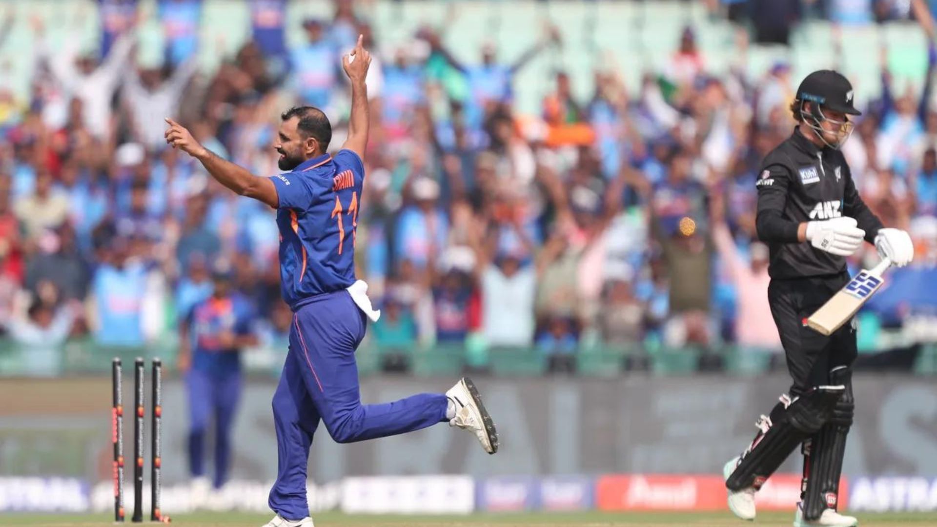 Shami celebrates after dismissing Allen during second ODI. (P.C.:BCCI)