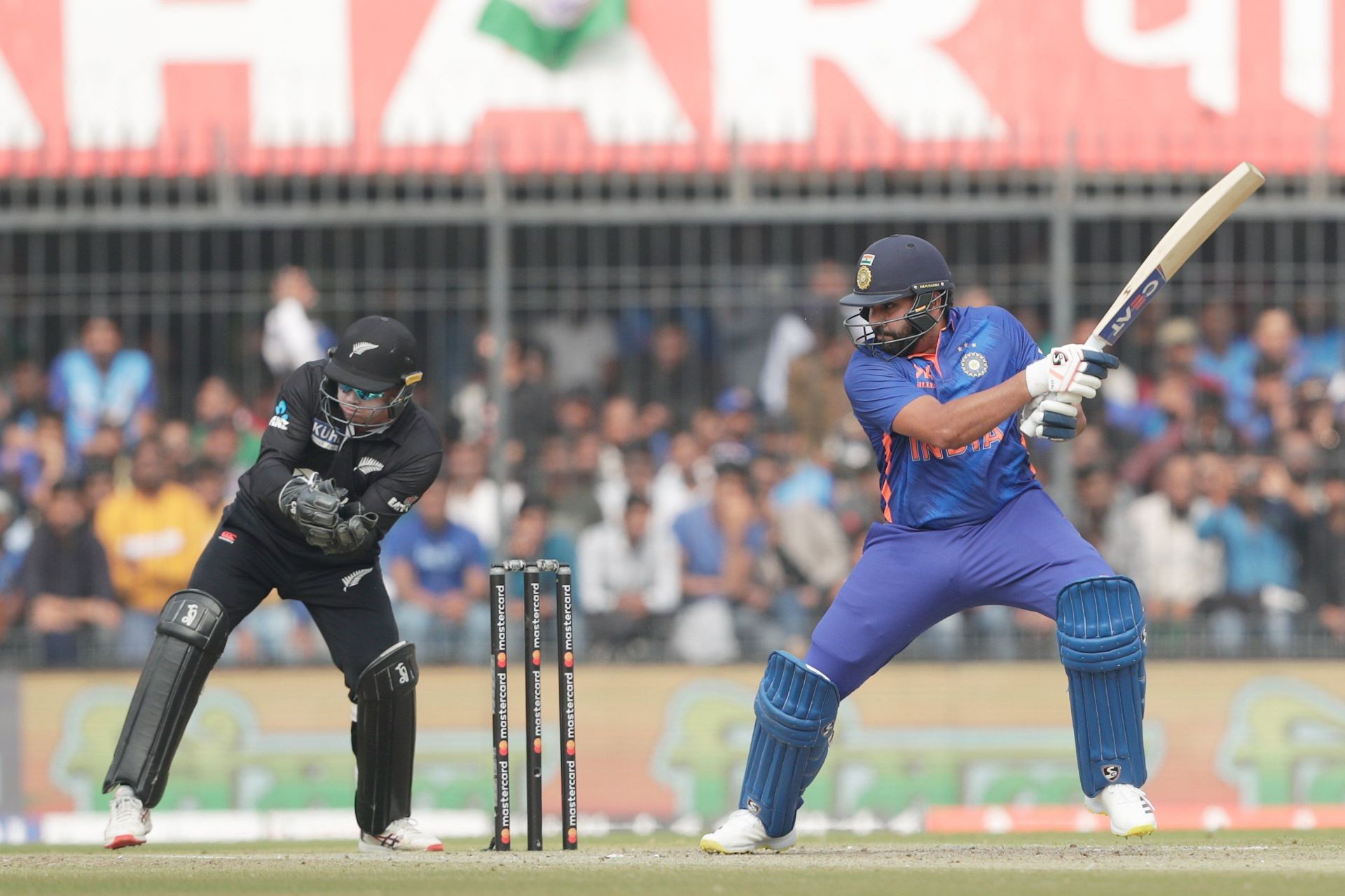 Rohit Sharma dominated the New Zealand bowling attack in the first half of the Indian innings 