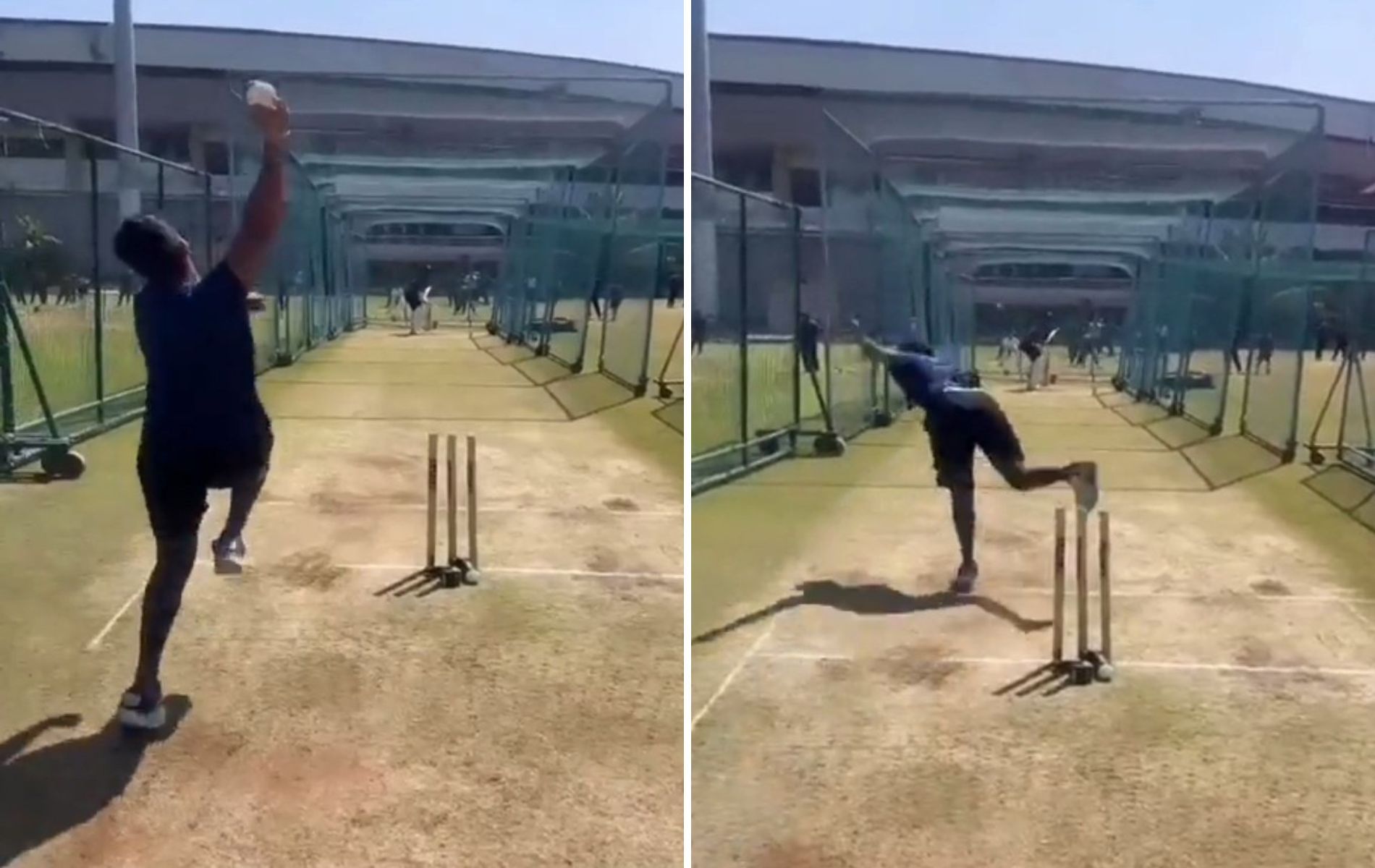 Jasprit Bumrah bowling to Venkatesh Iyer in the nets. (Pics: Instagram)