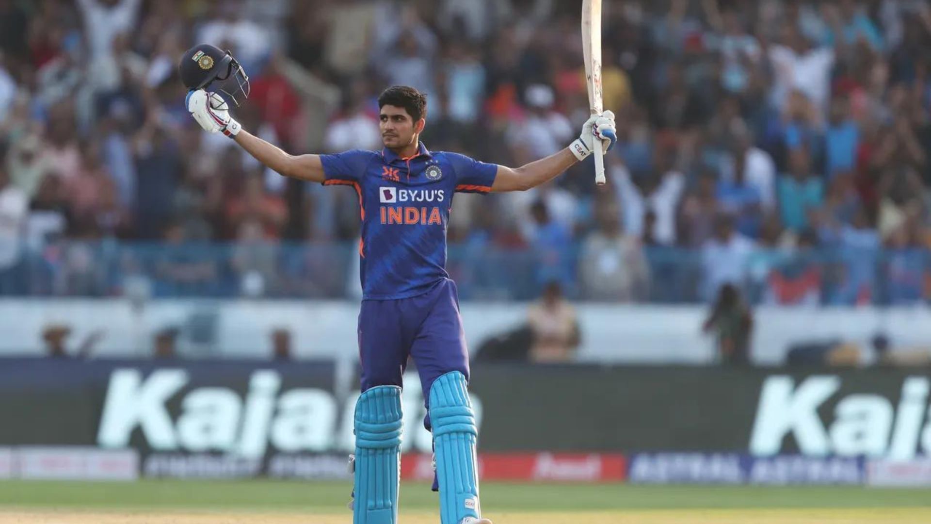 Shubman Gill celebrates after reaching his double hundred (P.C.:BCCI)