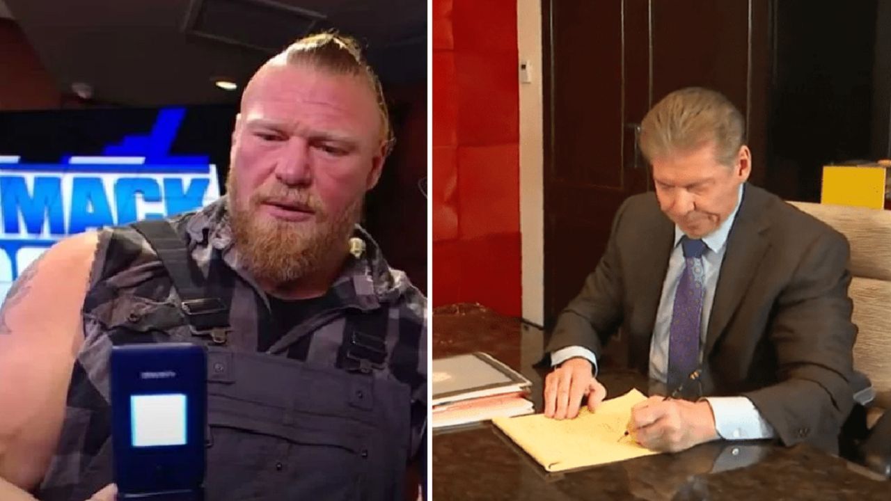 Brock Lesnar (left); Vince McMahon (right)