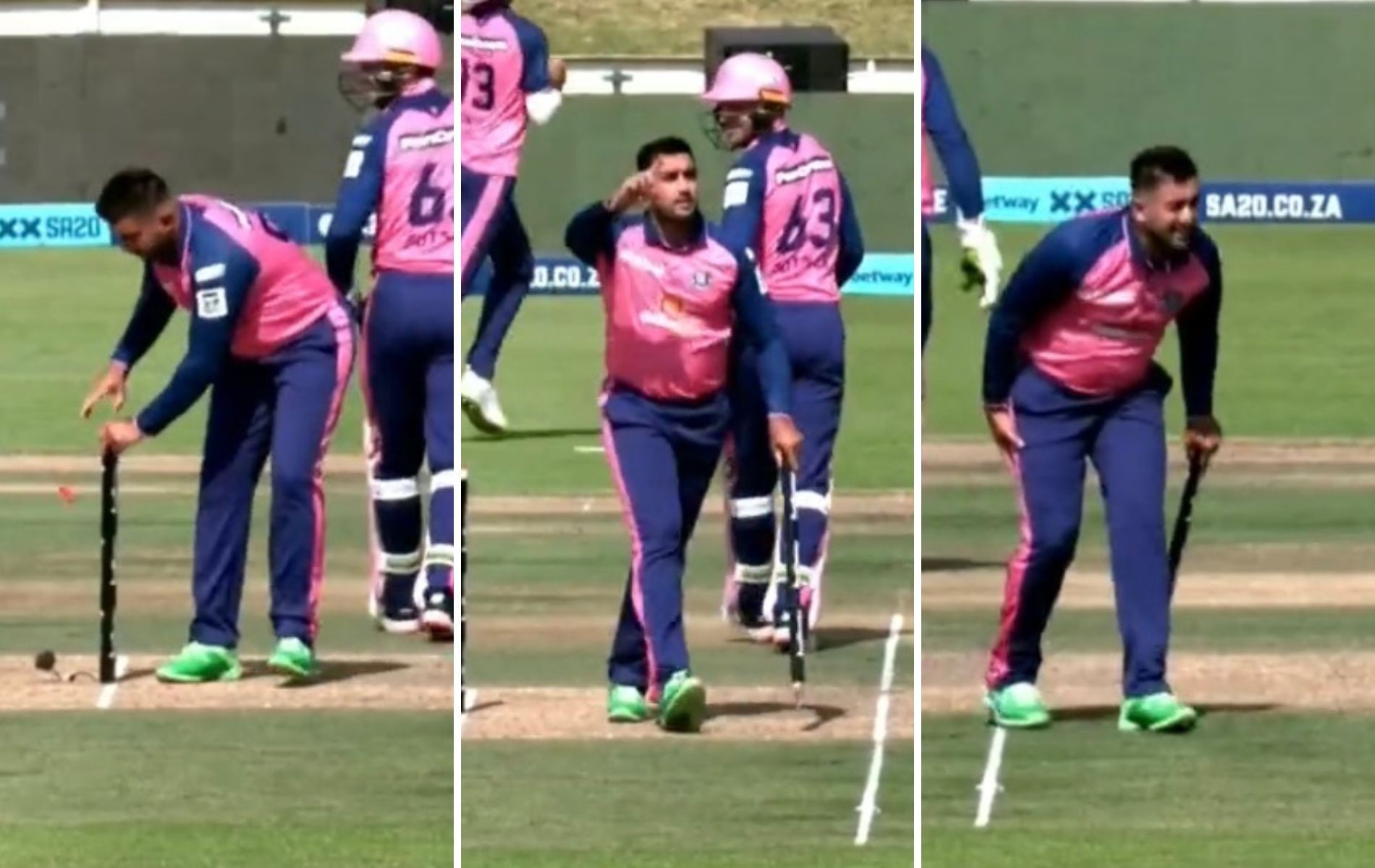 Tabraiz Shamsi celebrates a wicket. (Pics: Twitter)