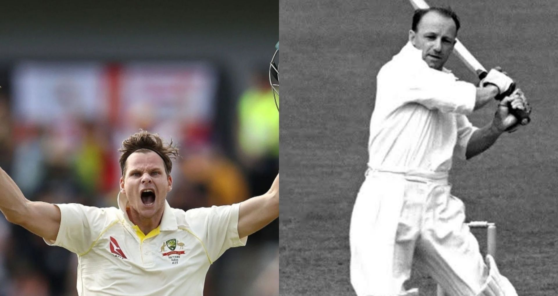 Steve Smith (L) and Sir Don Bradman (R) are two of the all-time great Test batters 