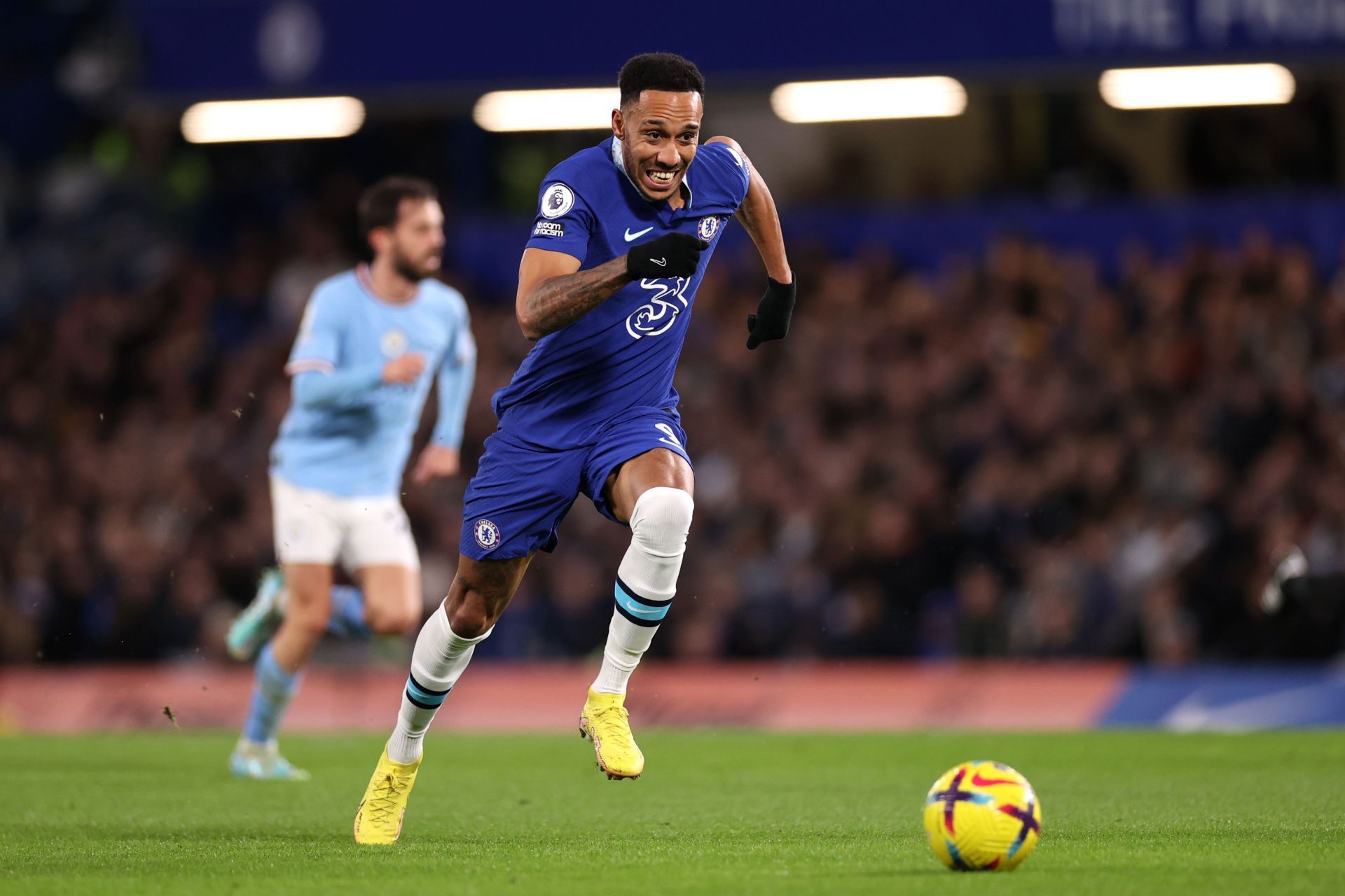 Pierre-Emerick Aubameyang (right) has struggled to find his feet at Stamford Bridge.