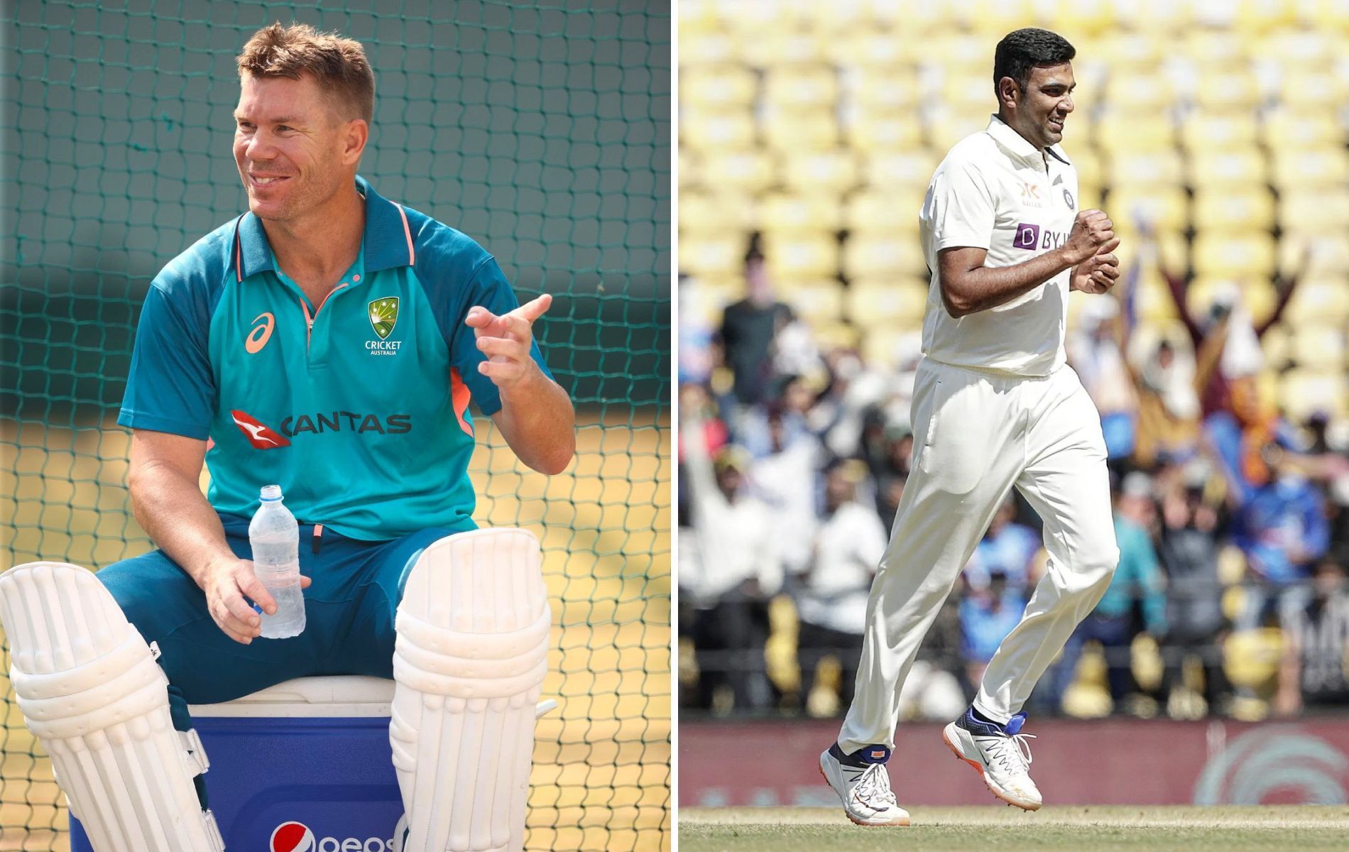 David Warner (L) and Ravichandran Ashwin (R). (Pic: Getty/Twitter)