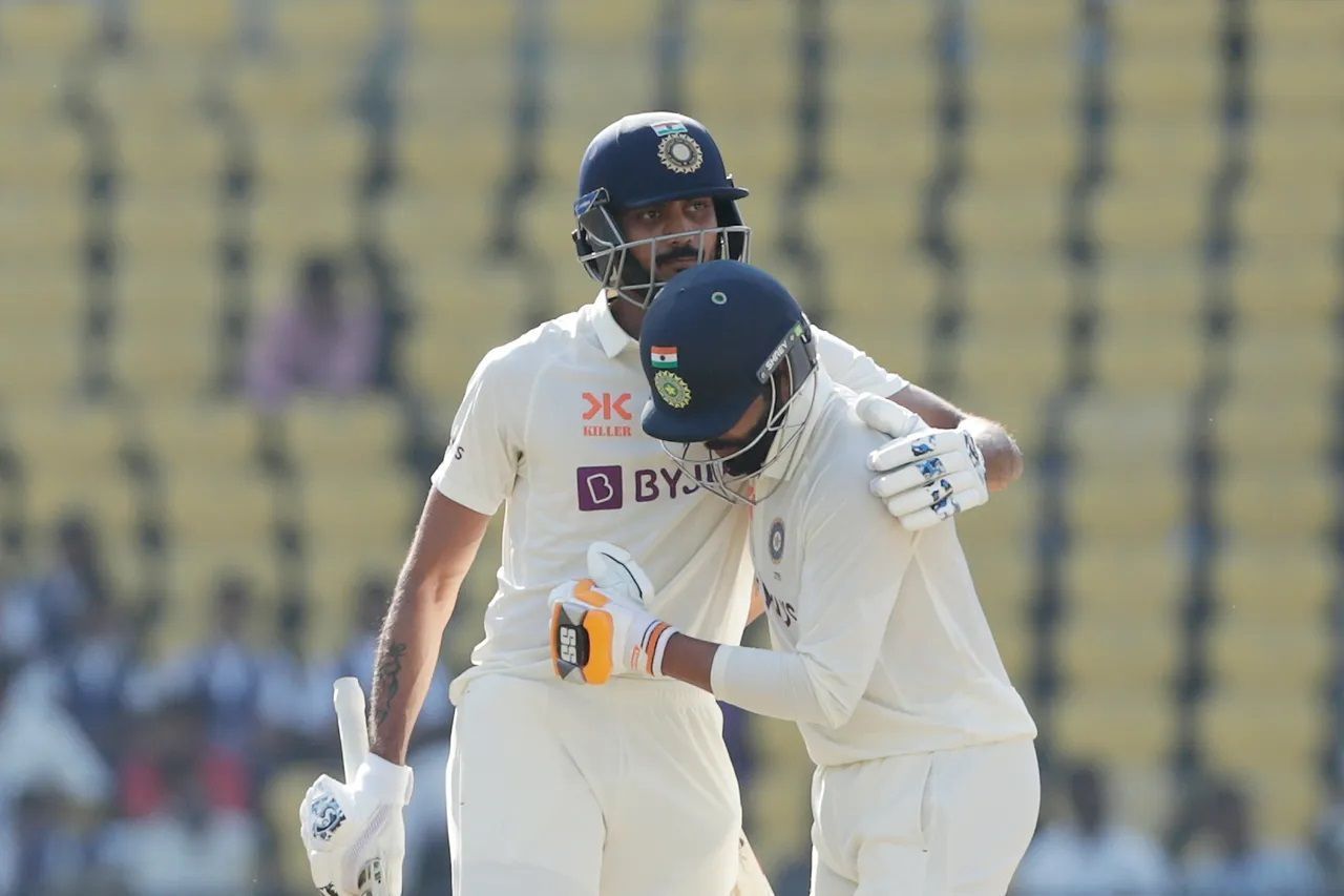 Ravindra Jadeja strung together a crucial partnership with Axar Patel. [P/C: BCCI]