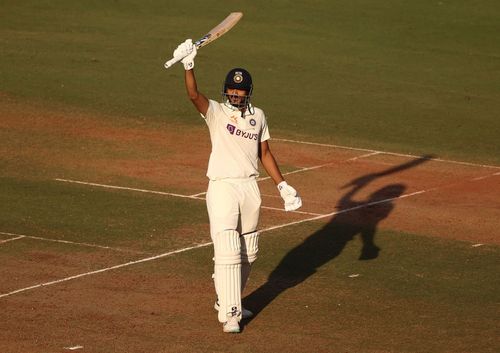 Axar Patel celebrates after reaching his second Test fifty