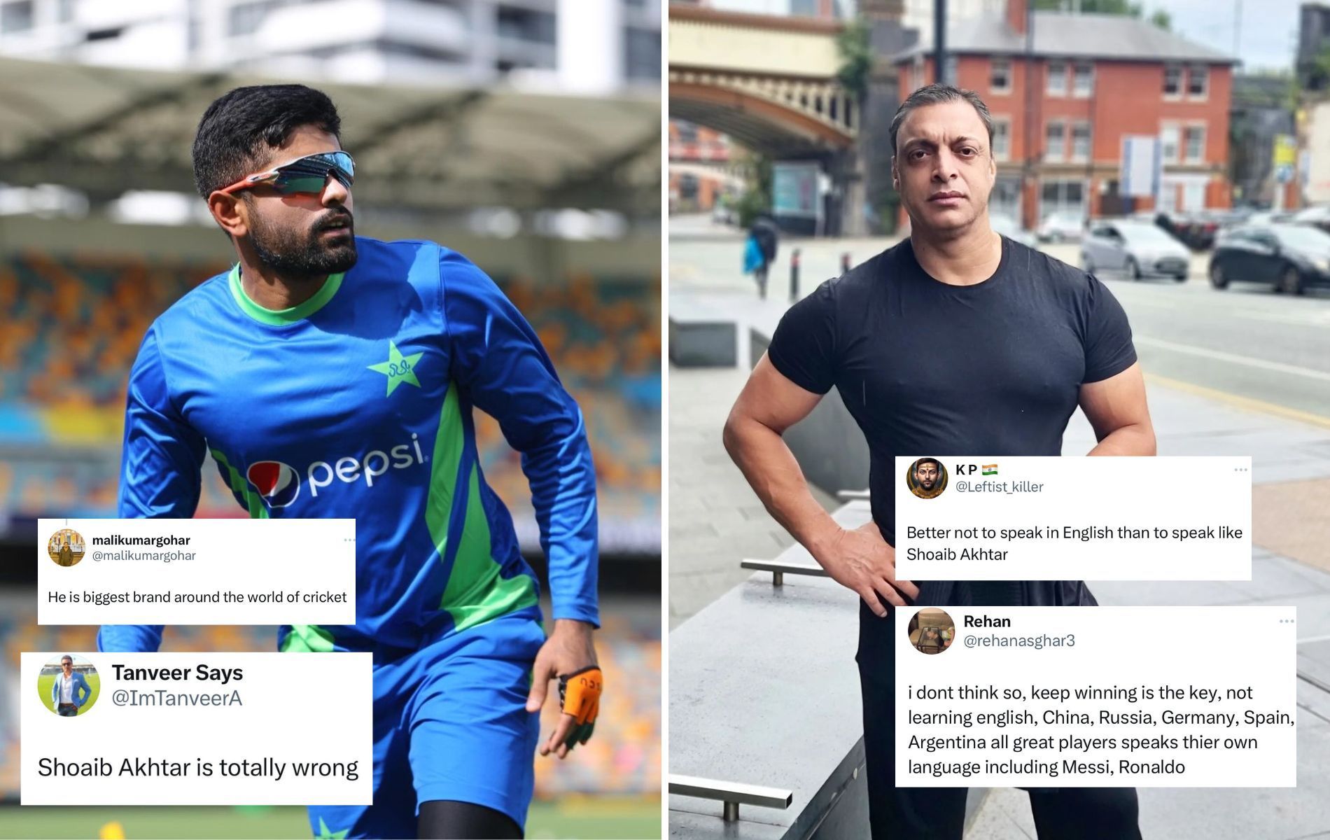 Babar Azam (L) and Shoaib Akhtar (R). (Pics: Twitter)