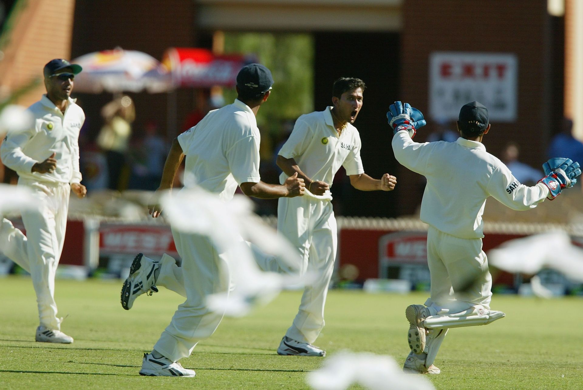 Ajit Agarkar celebrates a wicket during the 2003-04 Border-Gavaskar Trophy Test in Adelaide. Pic: Getty Images