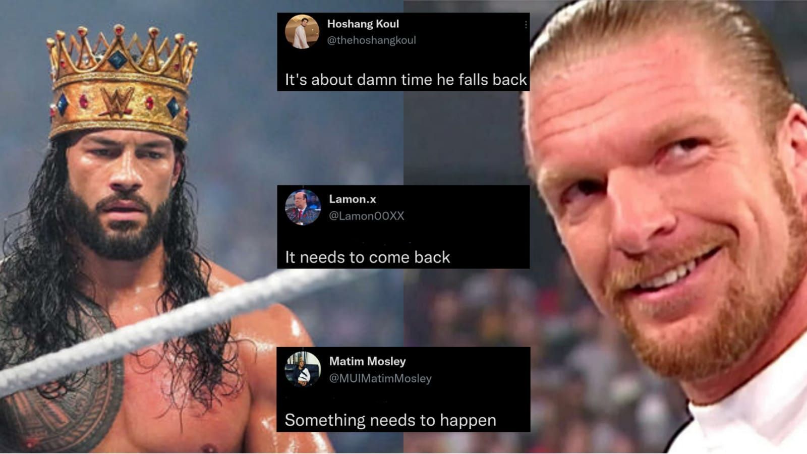 Roman Reigns (left); Triple H (right)