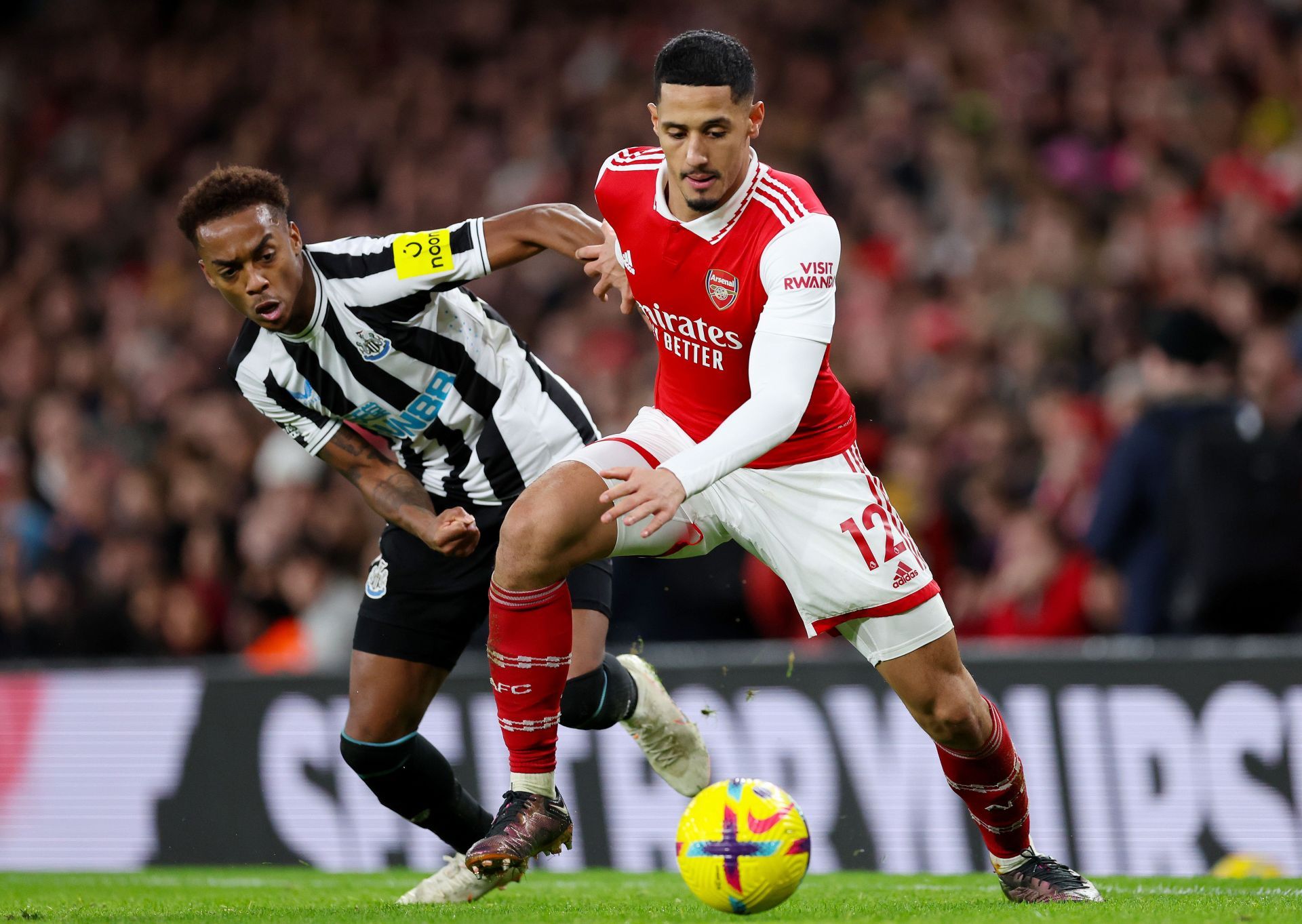 William Saliba in action against Newcastle United in the EPL