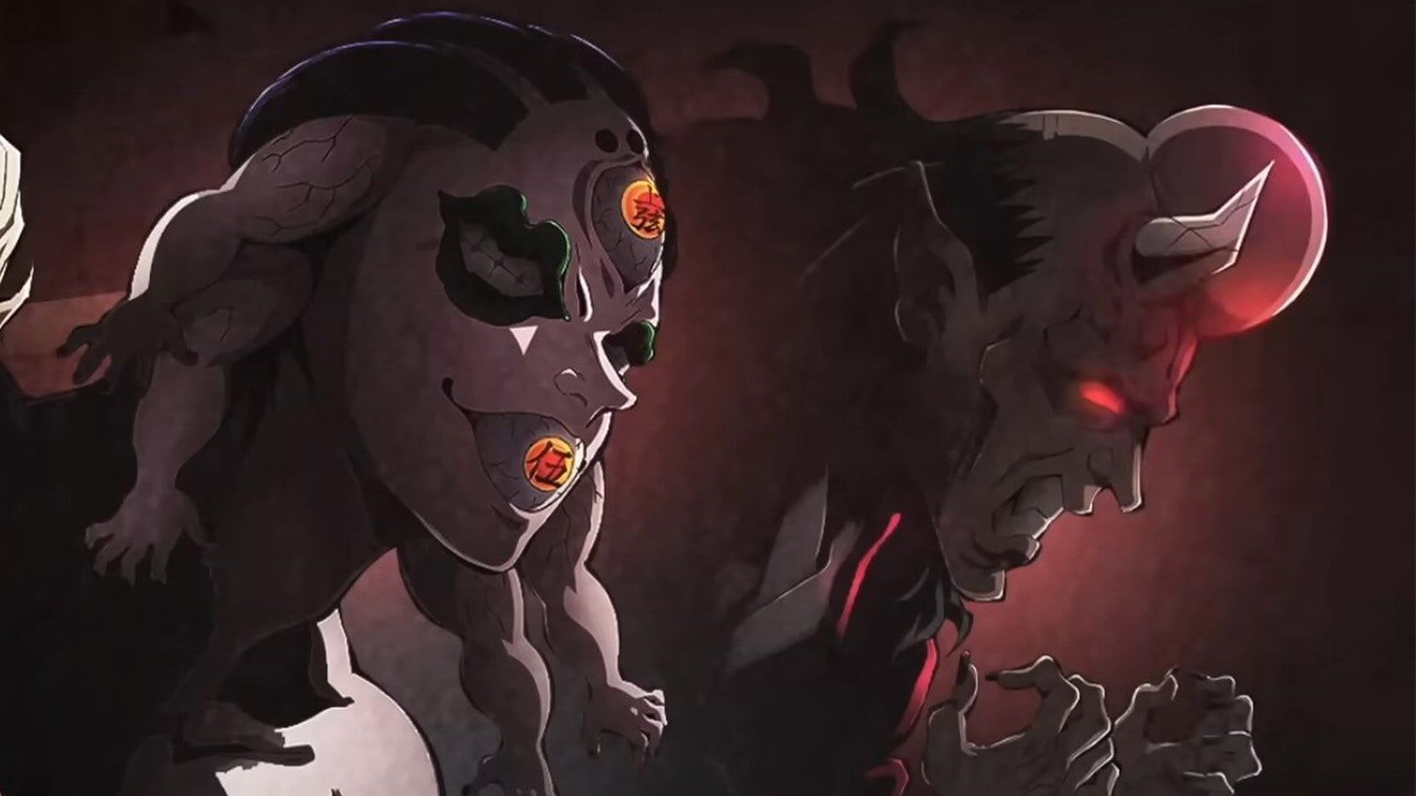 Gyokko and Hantengu as seen in Demon Slayer season 3 (Image via Ufotable)