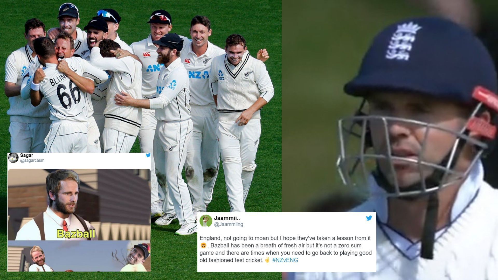 New Zealand players swarmed around Neil Wagner after he picked up James Anderon