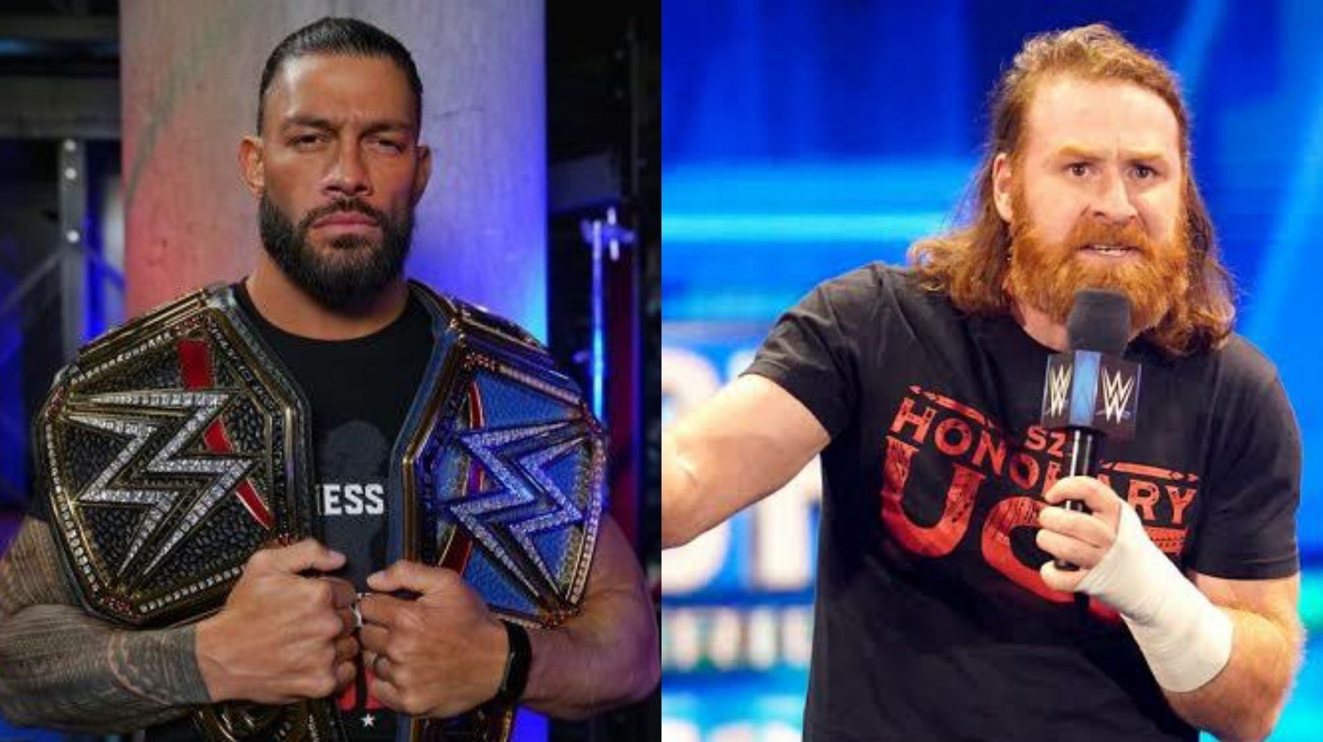 Roman Reigns (left); Sami Zayn (right)