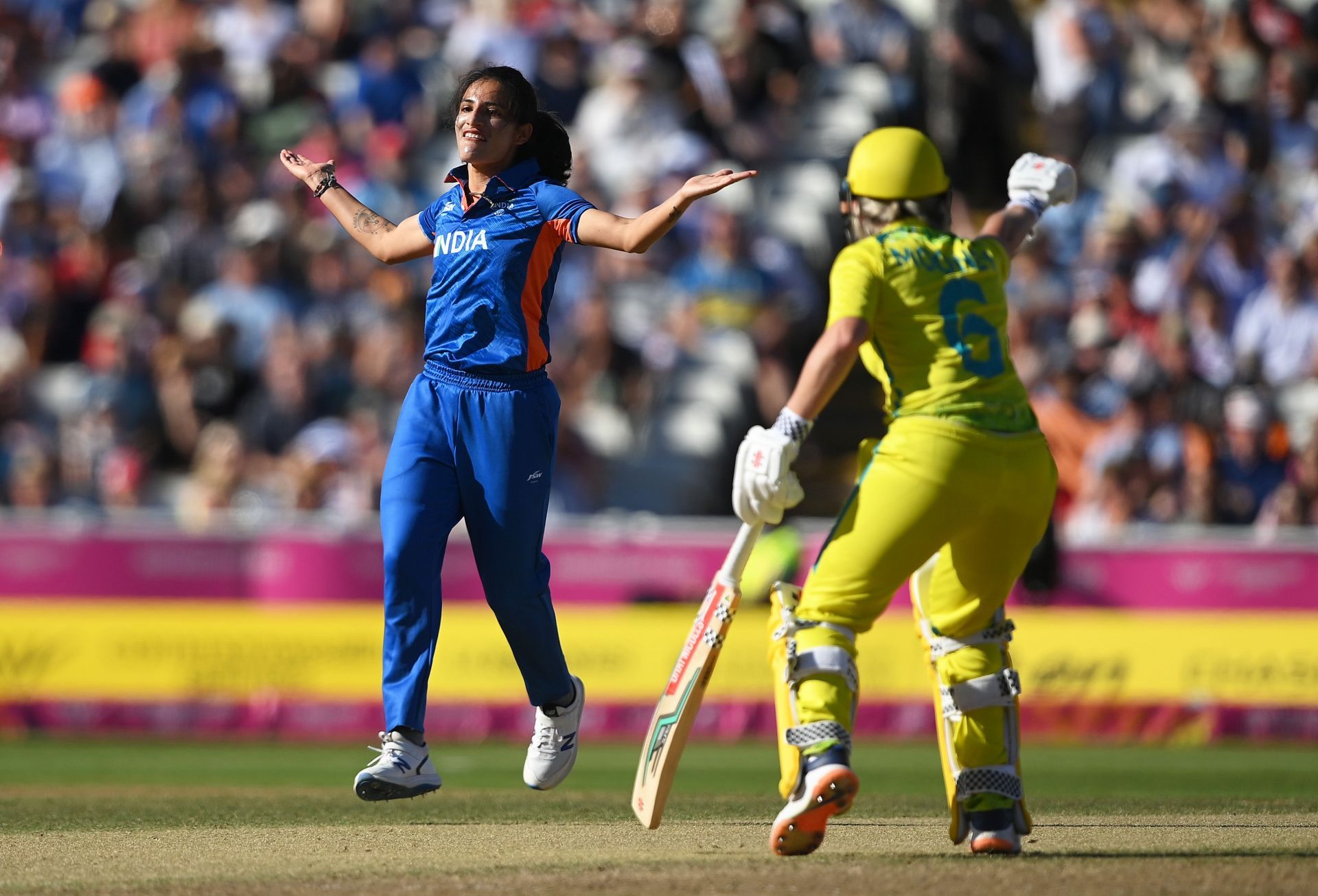 The Indian bowler in action during CWG 2022. Pic: Getty Images