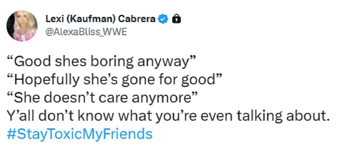 This is a screenshot of Alexa Bliss's recent tweet