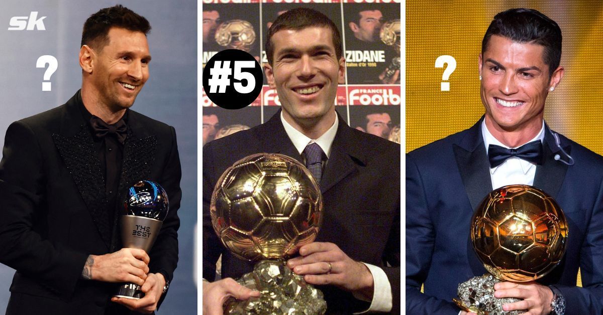 Lionel Messi (left), Zinedine Zidane (center) and Cristiano Ronaldo (right)