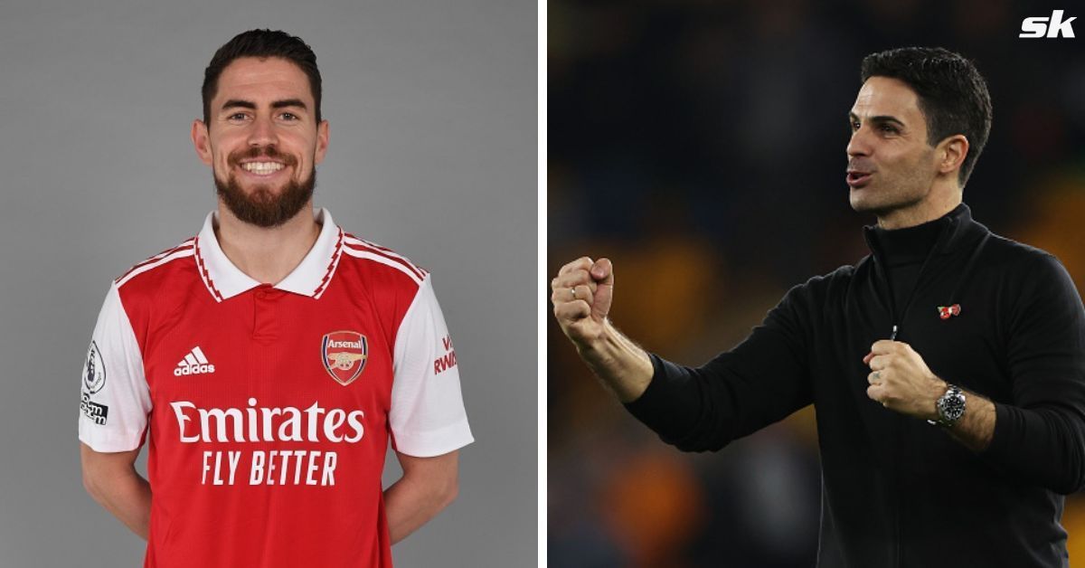 [L-to-R] Jorginho and Arsenal boss Mikel Arteta.