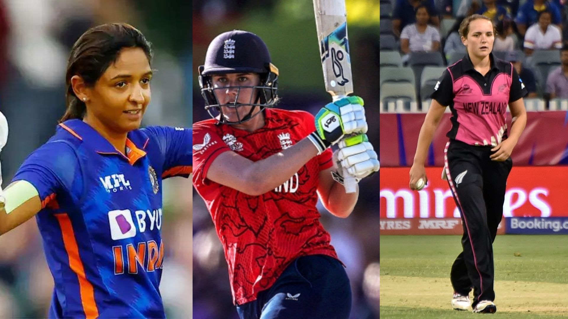 (L-R): Harmanpreet Kaur, Nat Sciver &amp; Amelia Kerr (P.C.:Twitter)